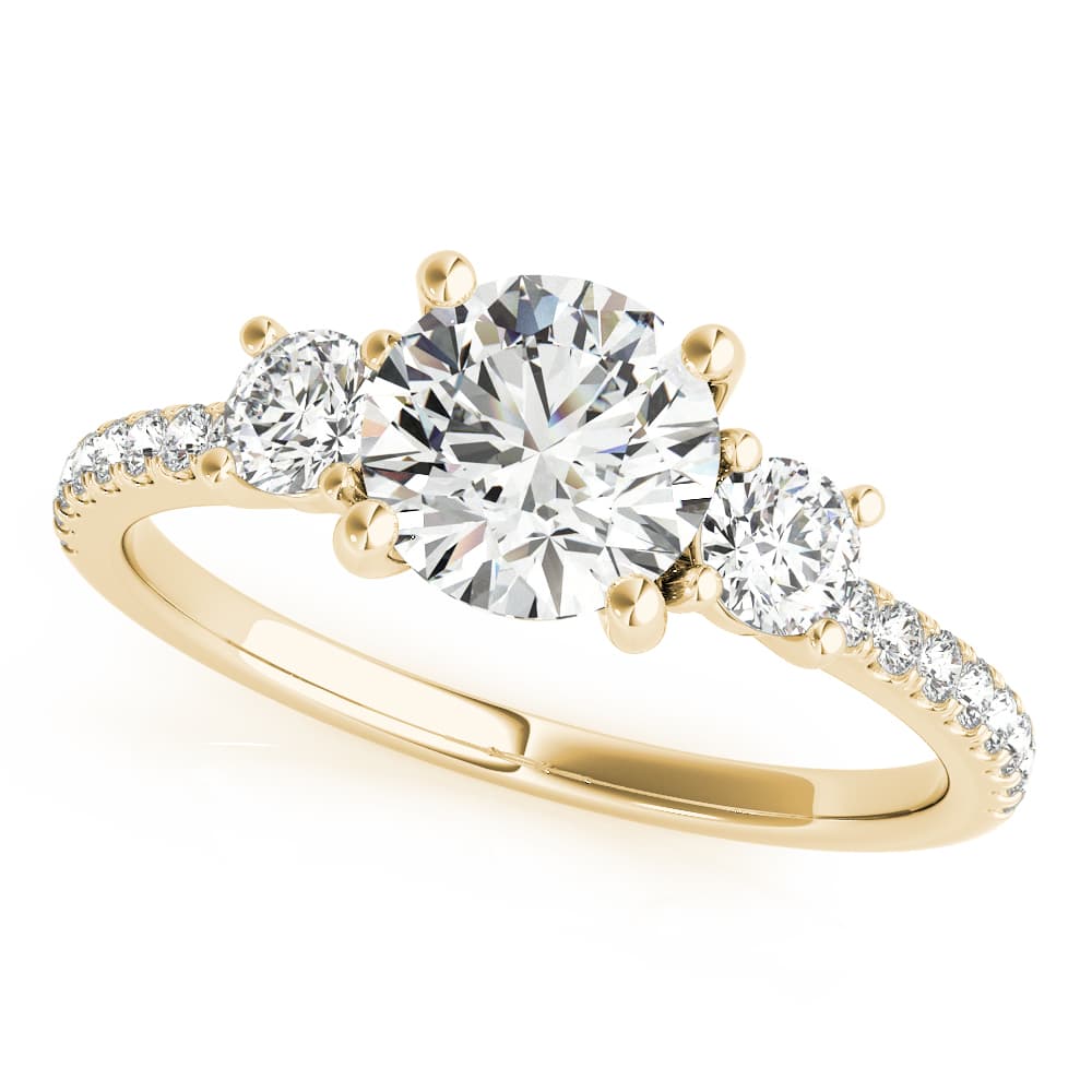 3-Stone Solitaire Split Prong Engagement Ring, style 51134, Front view in yellow gold