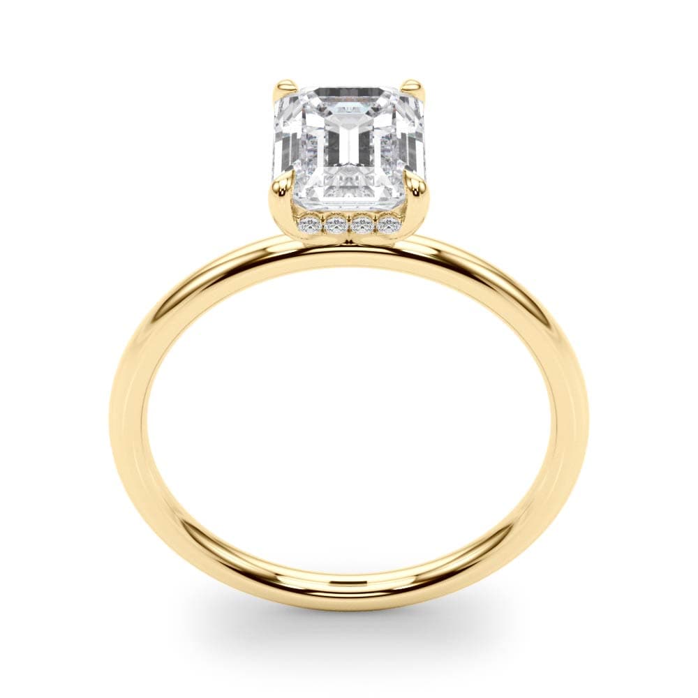Emerald Cut Hidden Halo Engagement Ring, style 51156, Top view in yellow gold