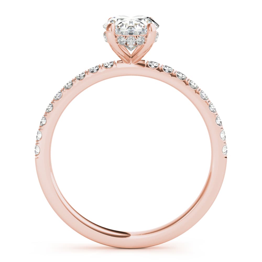 Oval Hidden Halo Engagement Ring, Diamond Band, style 51162, Side view in rose gold
