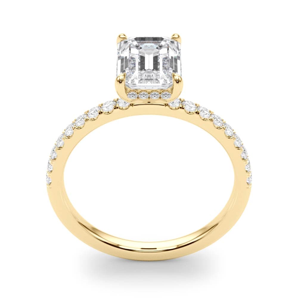 Hidden Halo Emerald Cut Engagement Ring, style 51163, Top view in yellow gold