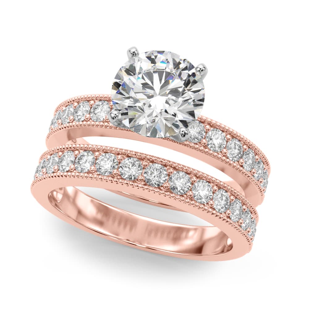 Antique Milgrain Prong Set Engagement Ring, style 51201, On hand view in rose gold