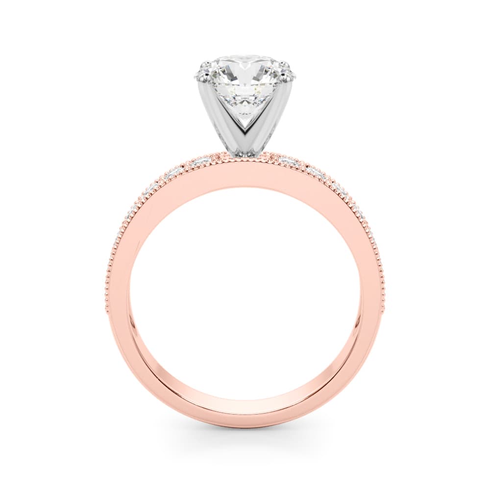 Antique Milgrain Prong Set Engagement Ring, style 51201, Side view in rose gold