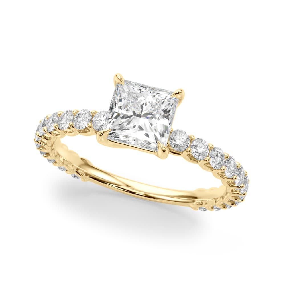 Pc Single Row Shared Prong Eng Ring, style 51202, Front view in yellow gold