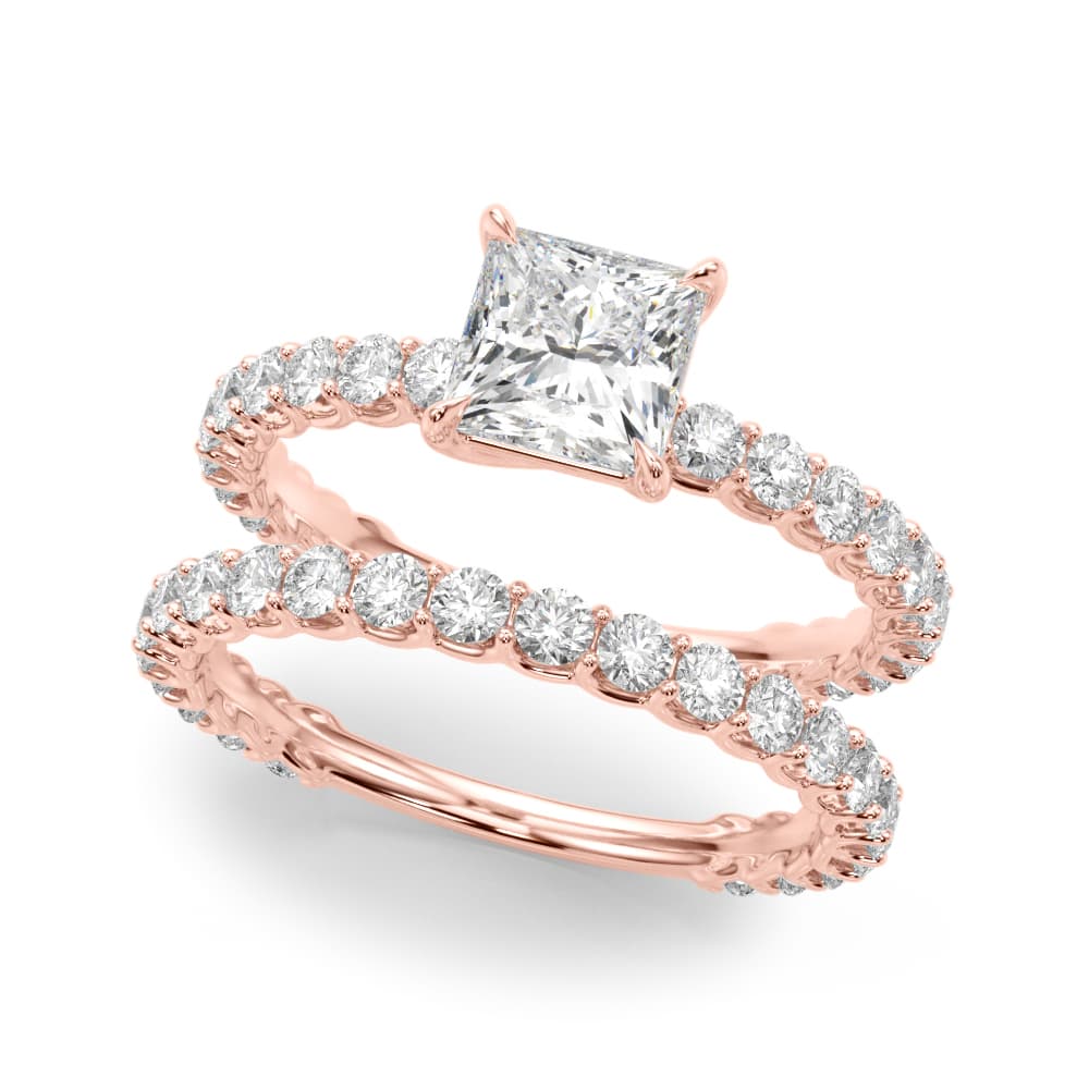 Pc Single Row Shared Prong Eng Ring, style 51202, On hand view in rose gold