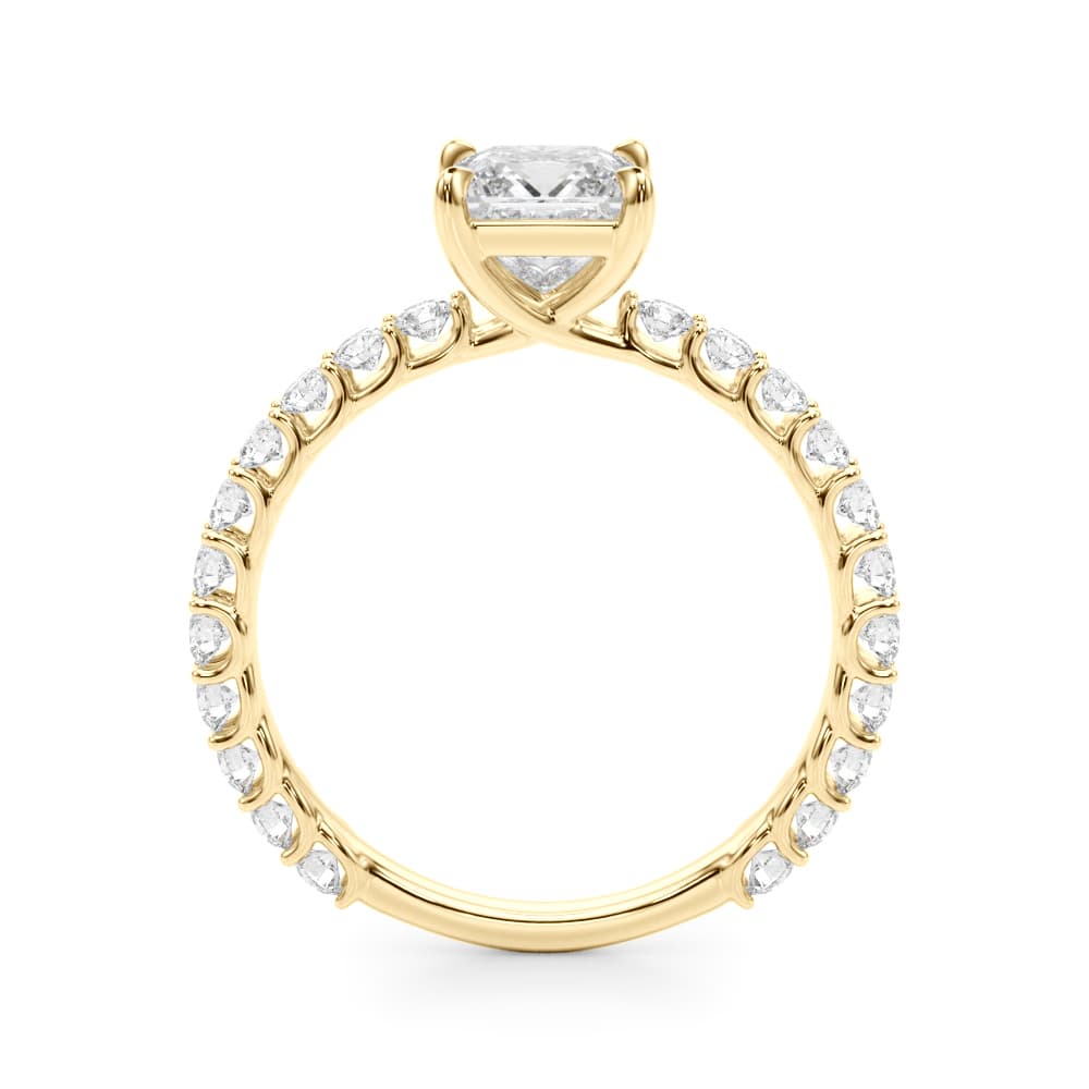 Pc Single Row Shared Prong Eng Ring, style 51202, Side view in yellow gold