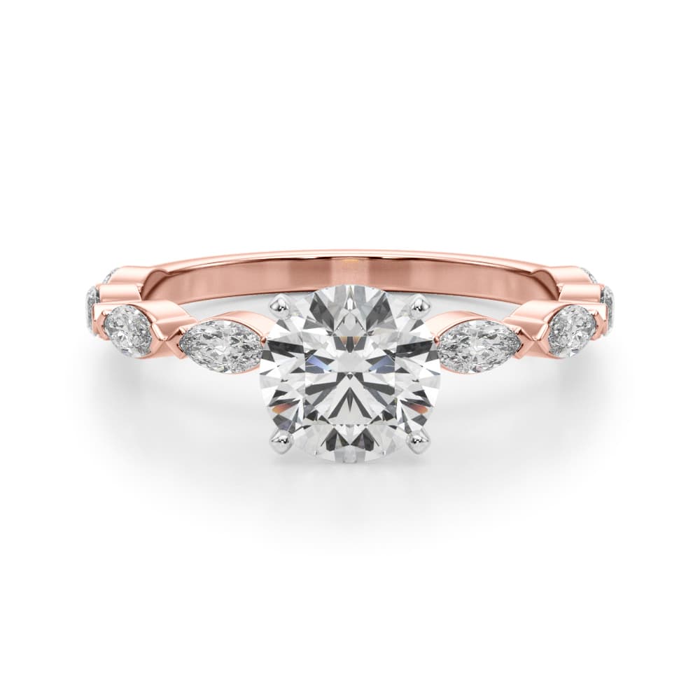 V-Tip Marquise Accented Engagement Ring, style 51216, Angle view in rose gold