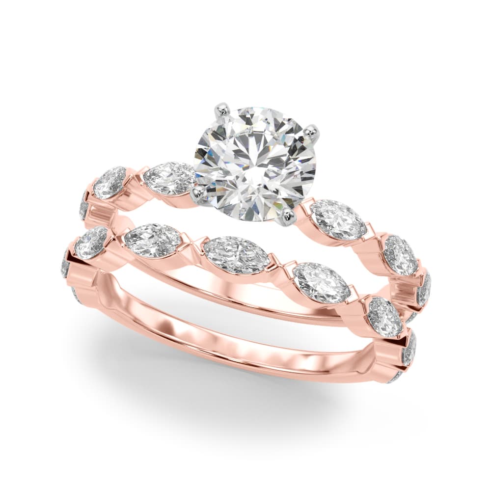 V-Tip Marquise Accented Engagement Ring, style 51216, On hand view in rose gold
