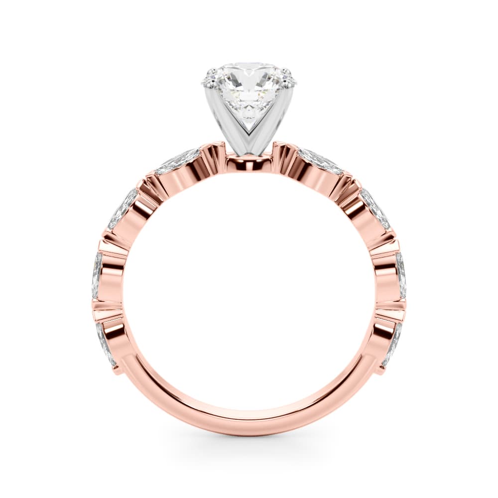 V-Tip Marquise Accented Engagement Ring, style 51216, Side view in rose gold