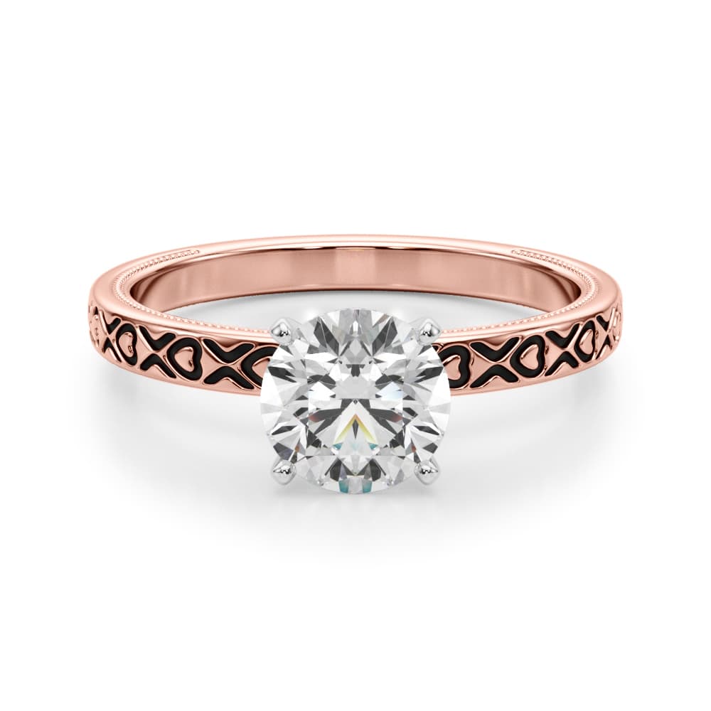 Vintage Style Heart Carved Engagement Ring, style 51219, Angle view in rose gold