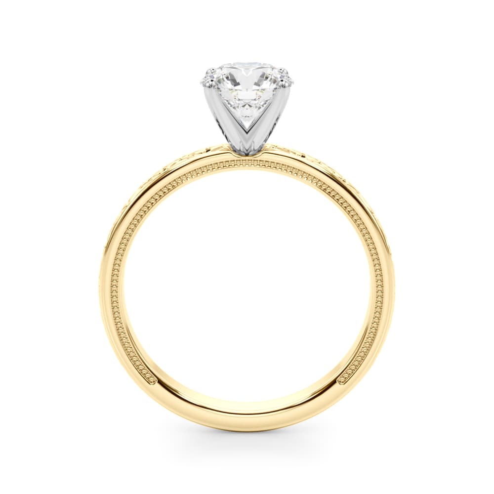 Vintage Style Heart Carved Engagement Ring, style 51219, Side view in yellow gold