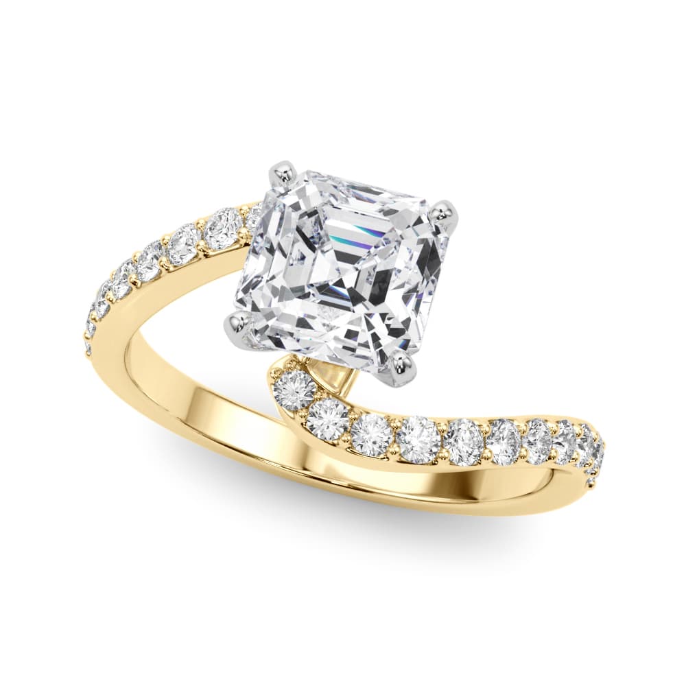 Solitaire Plus Single Row Curved Engagement Ring, style 51233, Front view in yellow gold