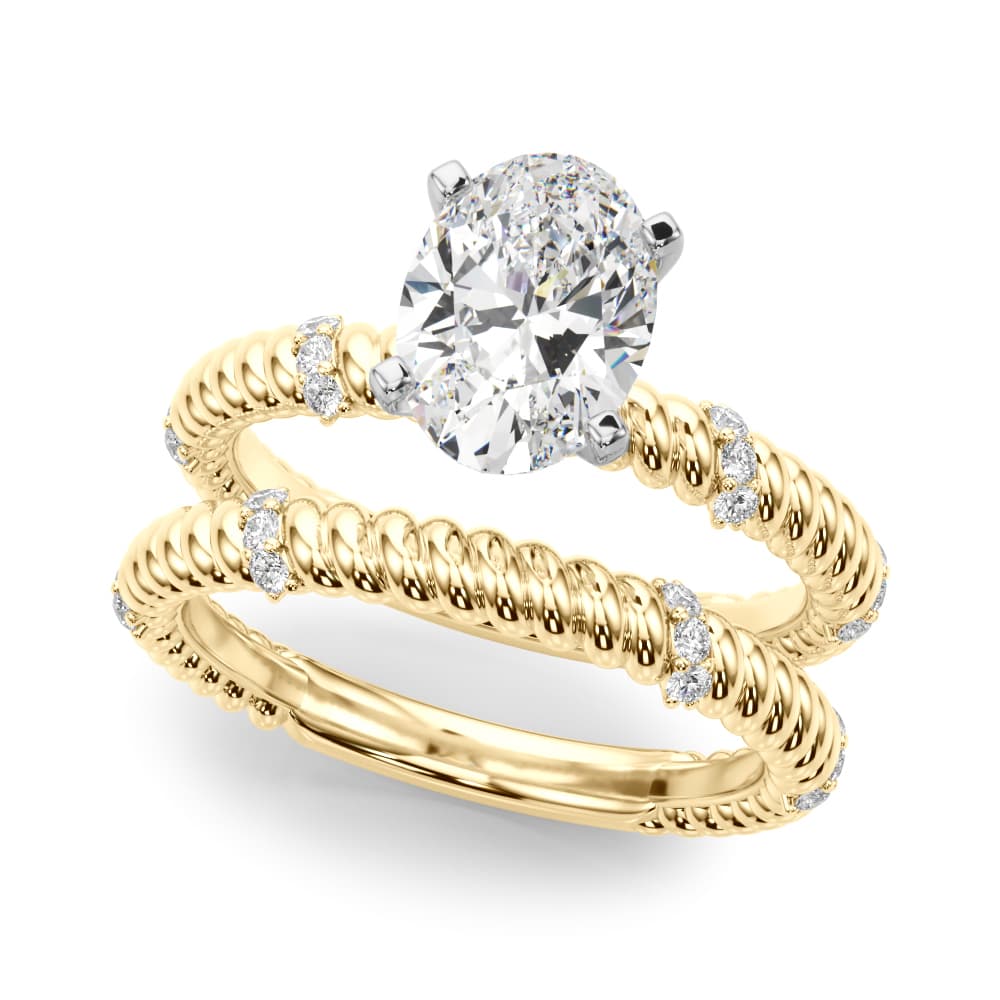 Twisting Diamond Accented Engagement Ring, style 51262, On hand view in yellow gold