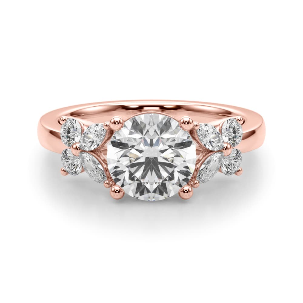 Floral Round Engagement Ring, style 51288, Angle view in rose gold
