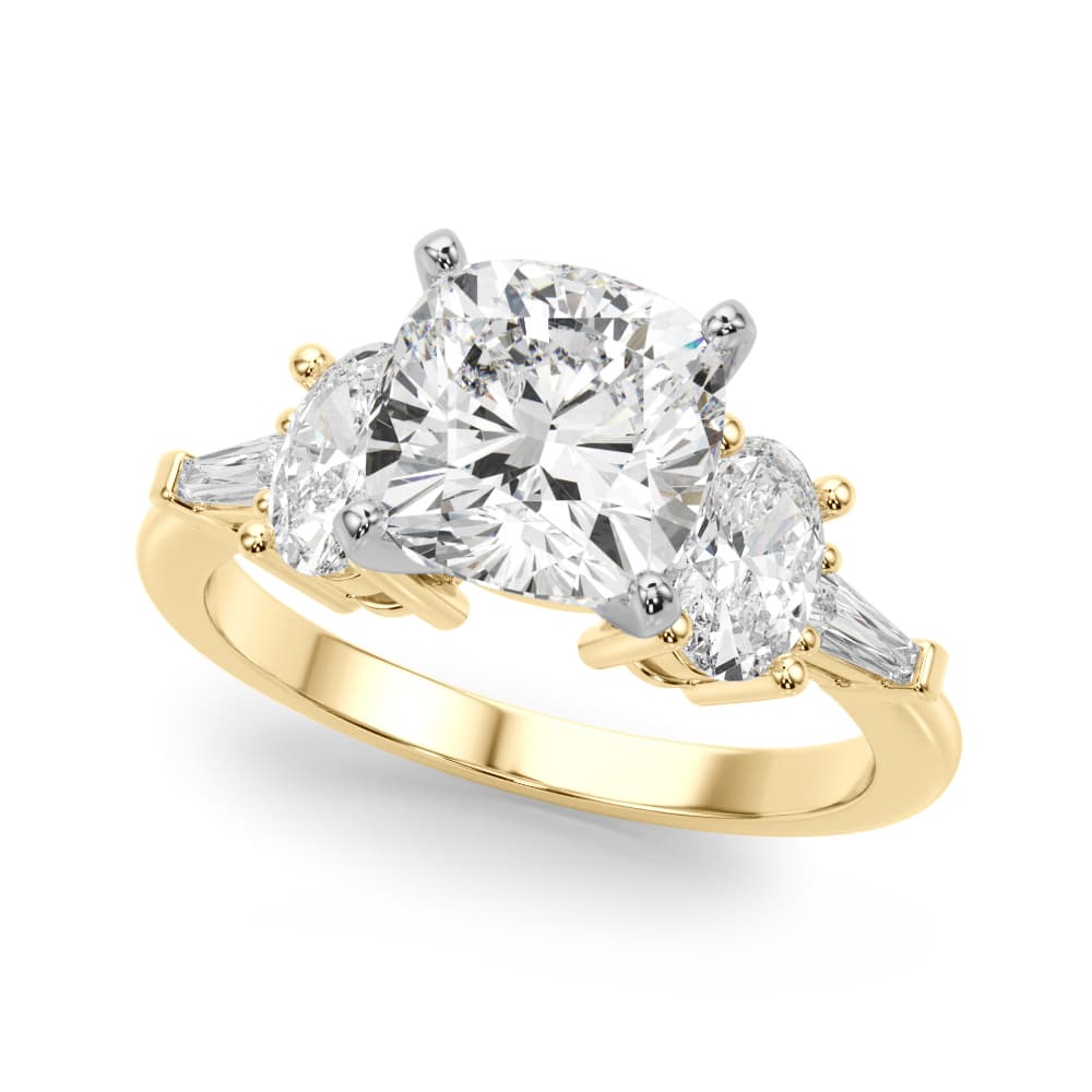 Tapered Baguette & Oval Accented Engagement Ring, style 51301, Front view in yellow gold