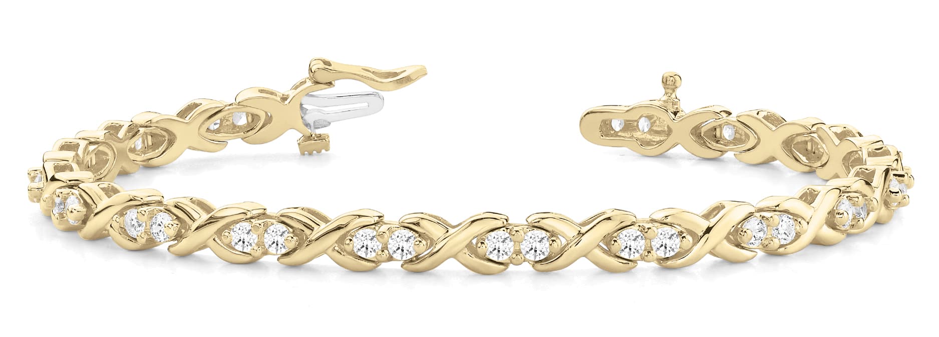 In Line Xo 2 Stone Bracelet (1 3/4 ct. tw.), Front view in yellow gold