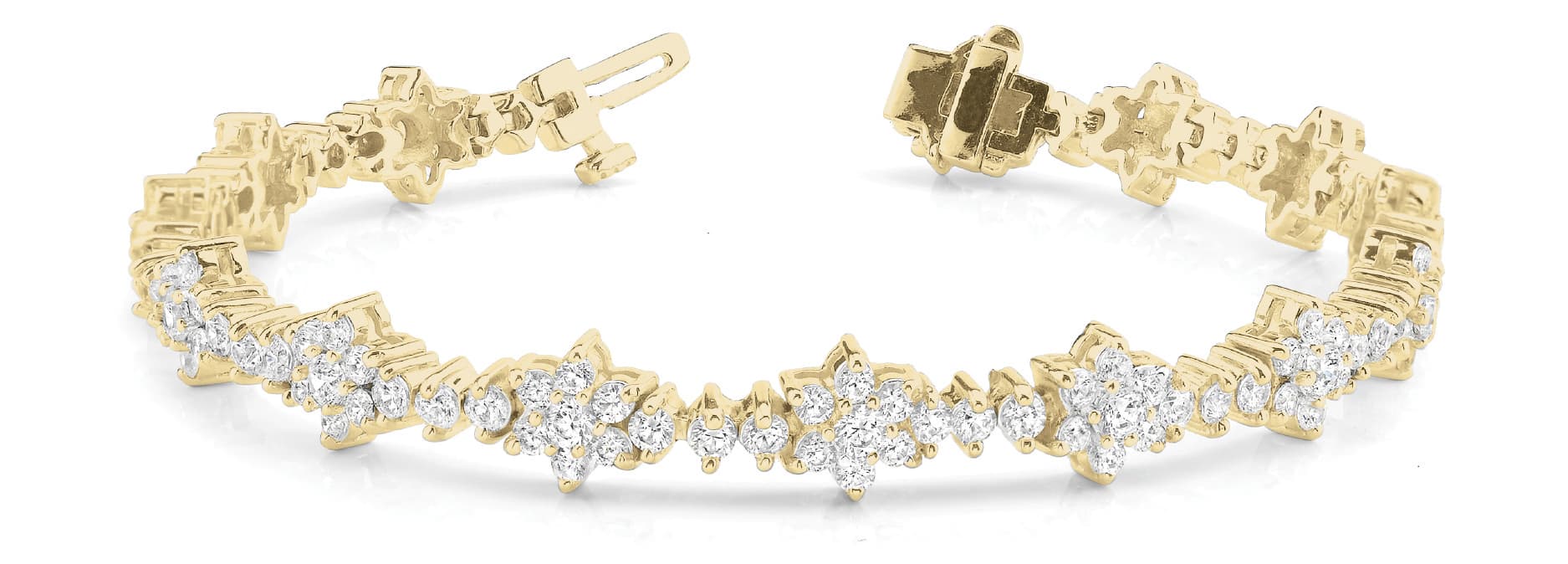 Star Cluster And 3 Stone Bracelet (7.05 ct. tw.), Front view in yellow gold