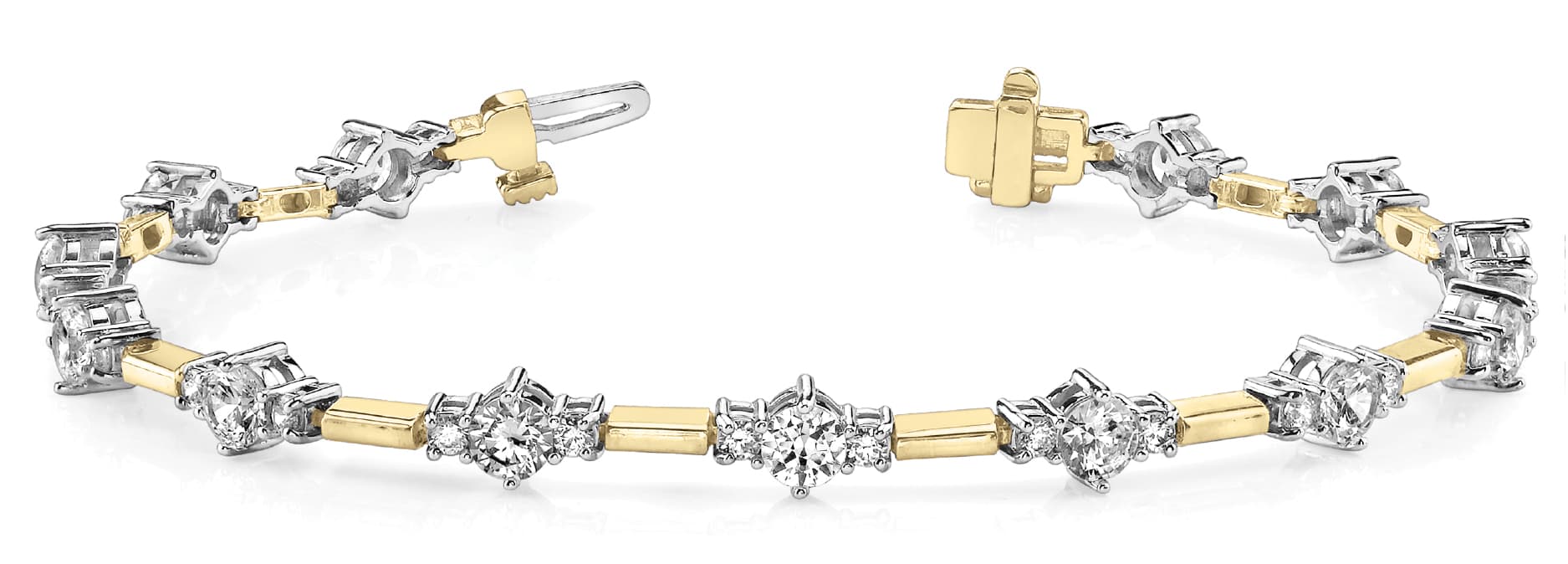 3 Stone/solid Mq Link Bracelet (2 ct. tw.), Front view in yellow gold
