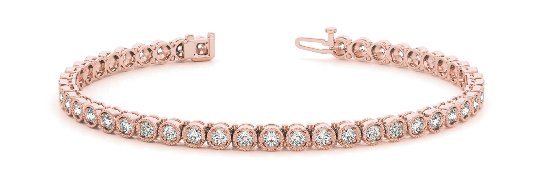 Milgrain Bezel and Prong Inline Bracelet (0.9 ct. tw.), Front view in rose gold