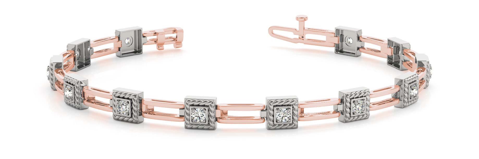 Square Braided Style Double Bar Link Bracelets (0.77 ct. tw.), Front view in rose gold