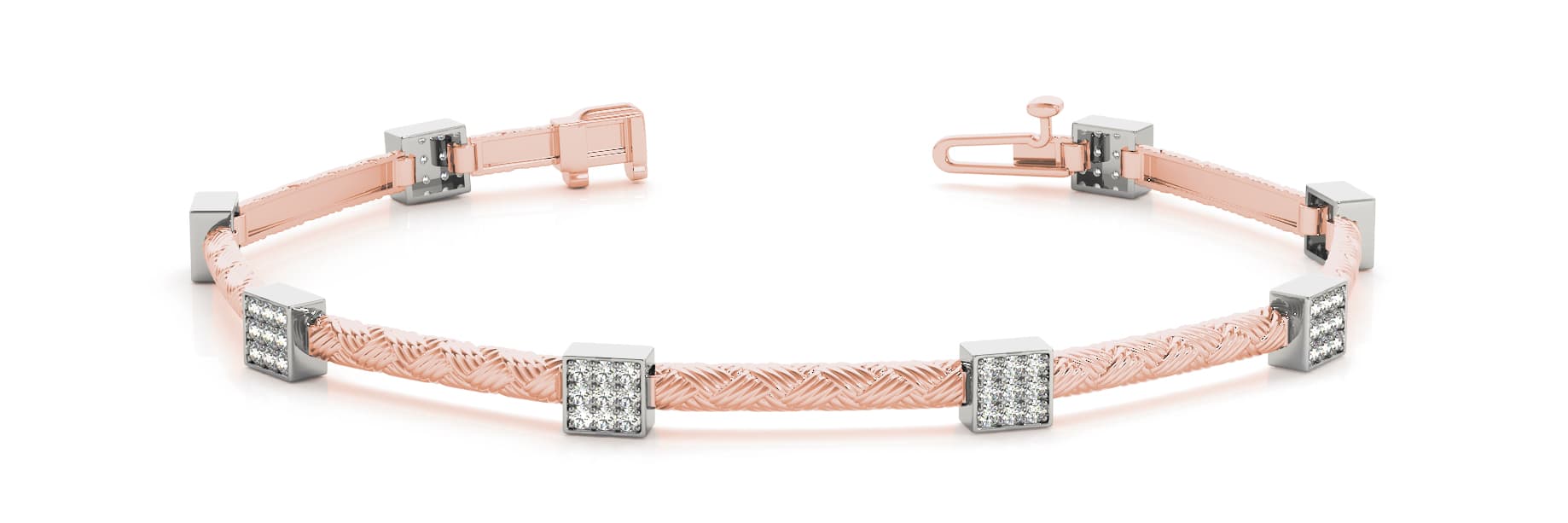 Sq Cluster And Bar Link Bracelet (0.54 ct. tw.), Front view in rose gold