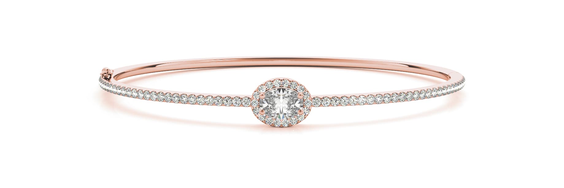 Bezel Set Oval Halo Bangle (0.72 ct. tw.), Front view in rose gold