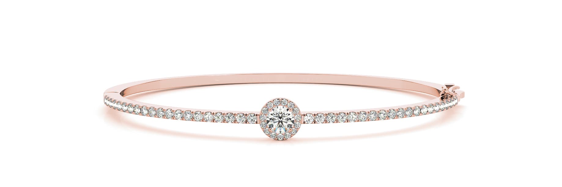 Round Halo Straight Line Hinged Bangle (1.15 ct. tw.), Front view in rose gold