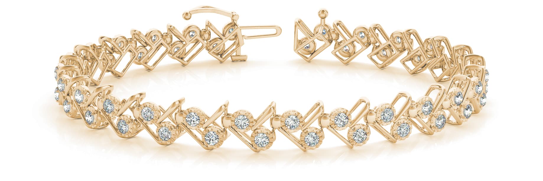 Light Weight Zig Zag Bracelets (1.08 ct. tw.), Front view in yellow gold