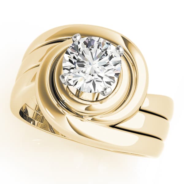 Solitaire Swirl Color Ring, style 80174, Front view in yellow gold