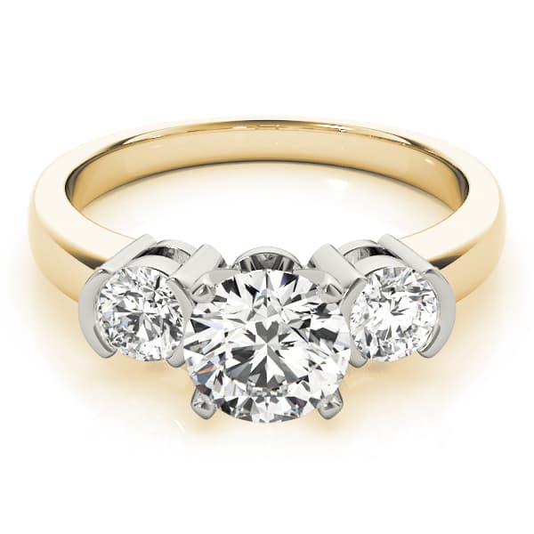 3-Stone Half Bezel Engagement Ring, style 81934, On hand view in yellow gold
