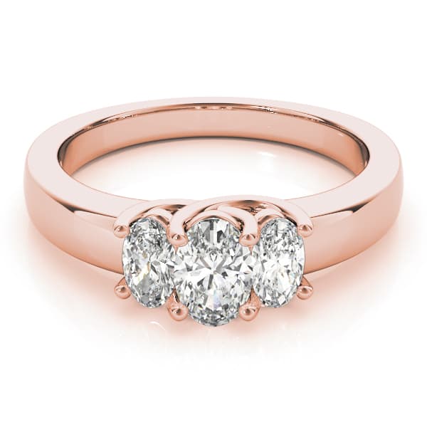 3 Stone Oval Engagement Ring, style 81985, On hand view in rose gold