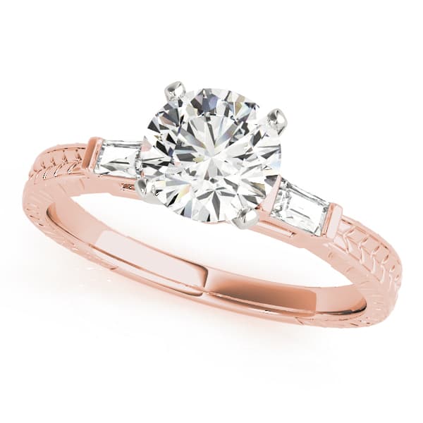 3-Stone Side Baguette Engagement Ring, style 82005, Front view in rose gold