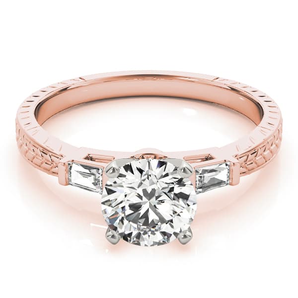 3-Stone Side Baguette Engagement Ring, style 82005, On hand view in rose gold