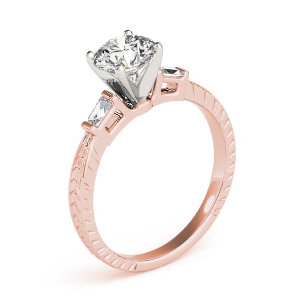 3-Stone Side Baguette Engagement Ring, style 82005, Top view in rose gold
