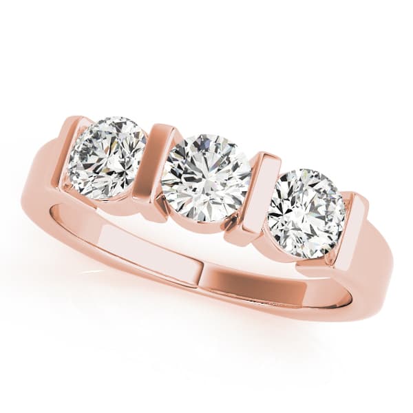 3-Stone Bar Set Round Engagement Ring, style 82337, Front view in rose gold