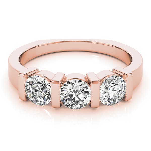 3-Stone Bar Set Round Engagement Ring, style 82337, On hand view in rose gold