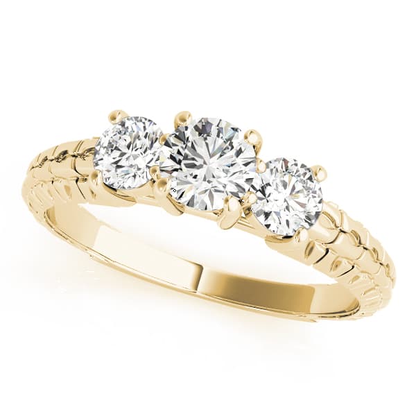 3-Stone Filigree Round Engagement Ring, style 82338, Front view in yellow gold