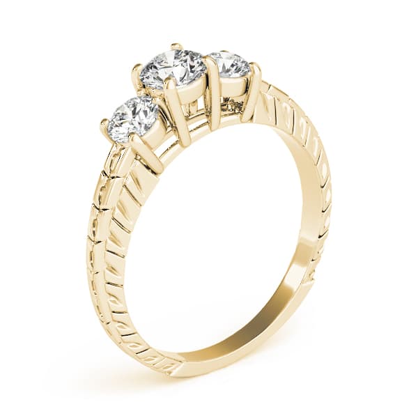 3-Stone Filigree Round Engagement Ring, style 82338, Top view in yellow gold