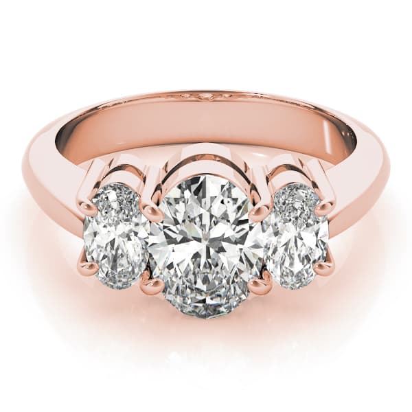 3-Stone Shared Prong Engagement Ring, style 82340, On hand view in rose gold