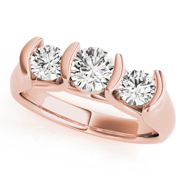 3-Stone Half Bezel Set Engagement Ring, style 82390, Front view in rose gold