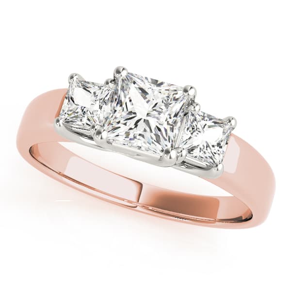 3 Stone Princess Engagement Ring, style 82571, Front view in rose gold