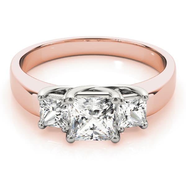 3 Stone Princess Engagement Ring, style 82571, On hand view in rose gold