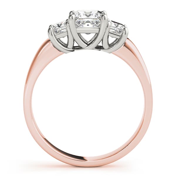 3 Stone Princess Engagement Ring, style 82571, Side view in rose gold