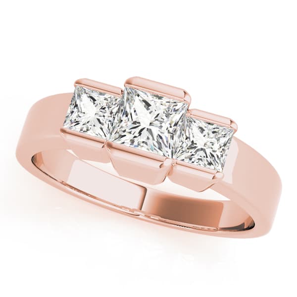 3 Stone Princess Engagement Ring, style 82572, Front view in rose gold