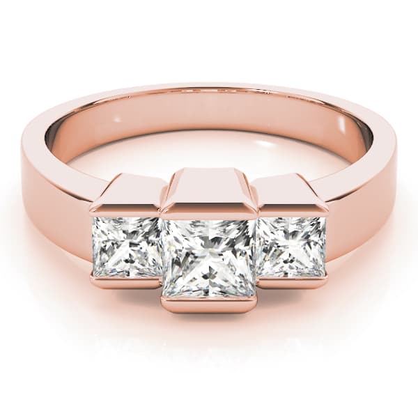 3 Stone Princess Engagement Ring, style 82572, On hand view in rose gold