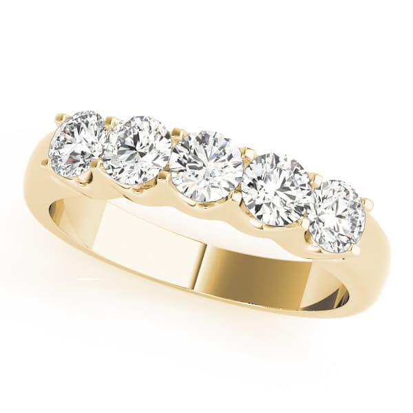 Shared Prong Set Wedding Band (1 ct. tw.), Front view in yellow gold
