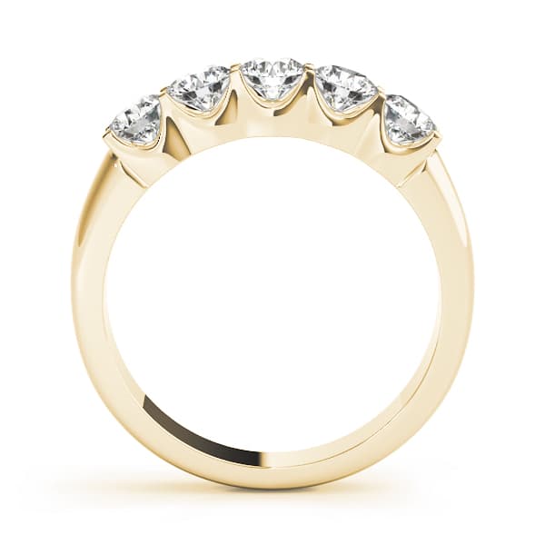 Shared Prong Set Wedding Band (1 ct. tw.), Side view in yellow gold