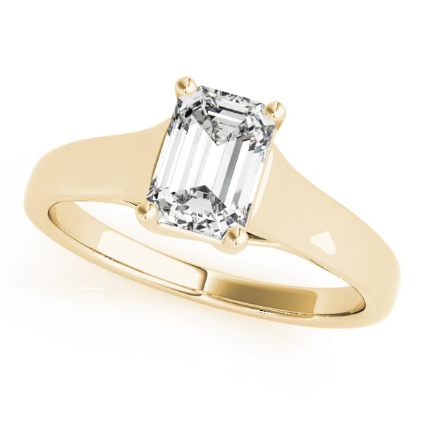 Solitaire Trellis Emerald Cut Engagement Ring, style 82654, Front view in yellow gold
