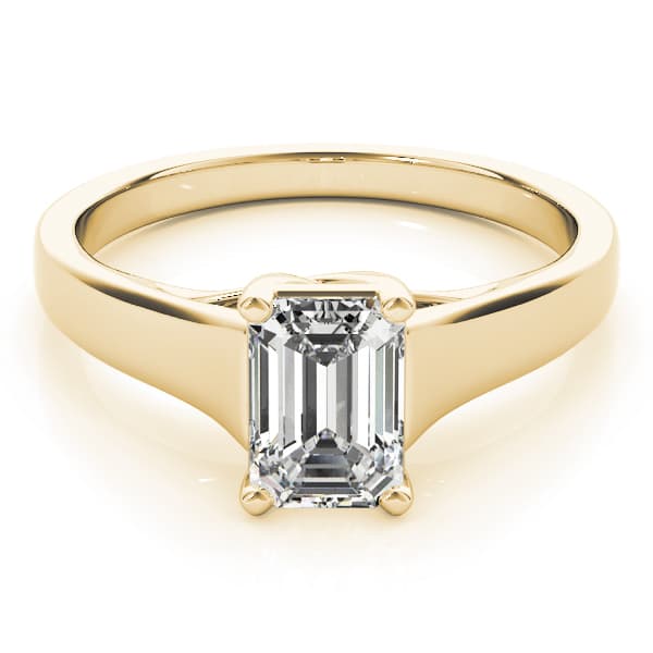 Solitaire Trellis Emerald Cut Engagement Ring, style 82654, On hand view in yellow gold