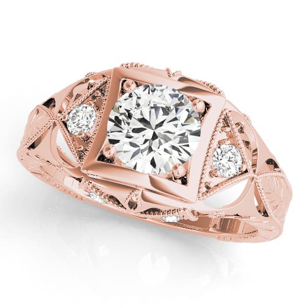Vintage Inspired Engraved Filigree Engagement Ring, style 82666, Front view in rose gold