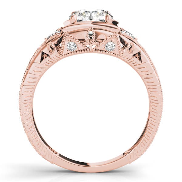 Vintage Inspired Engraved Filigree Engagement Ring, style 82666, Side view in rose gold